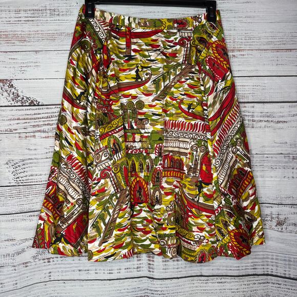 ITW Dresses & Skirts - Itw by Claude Brown A-Line Skirt Size 8 Multicolor Abstract Print Cotton Stretch